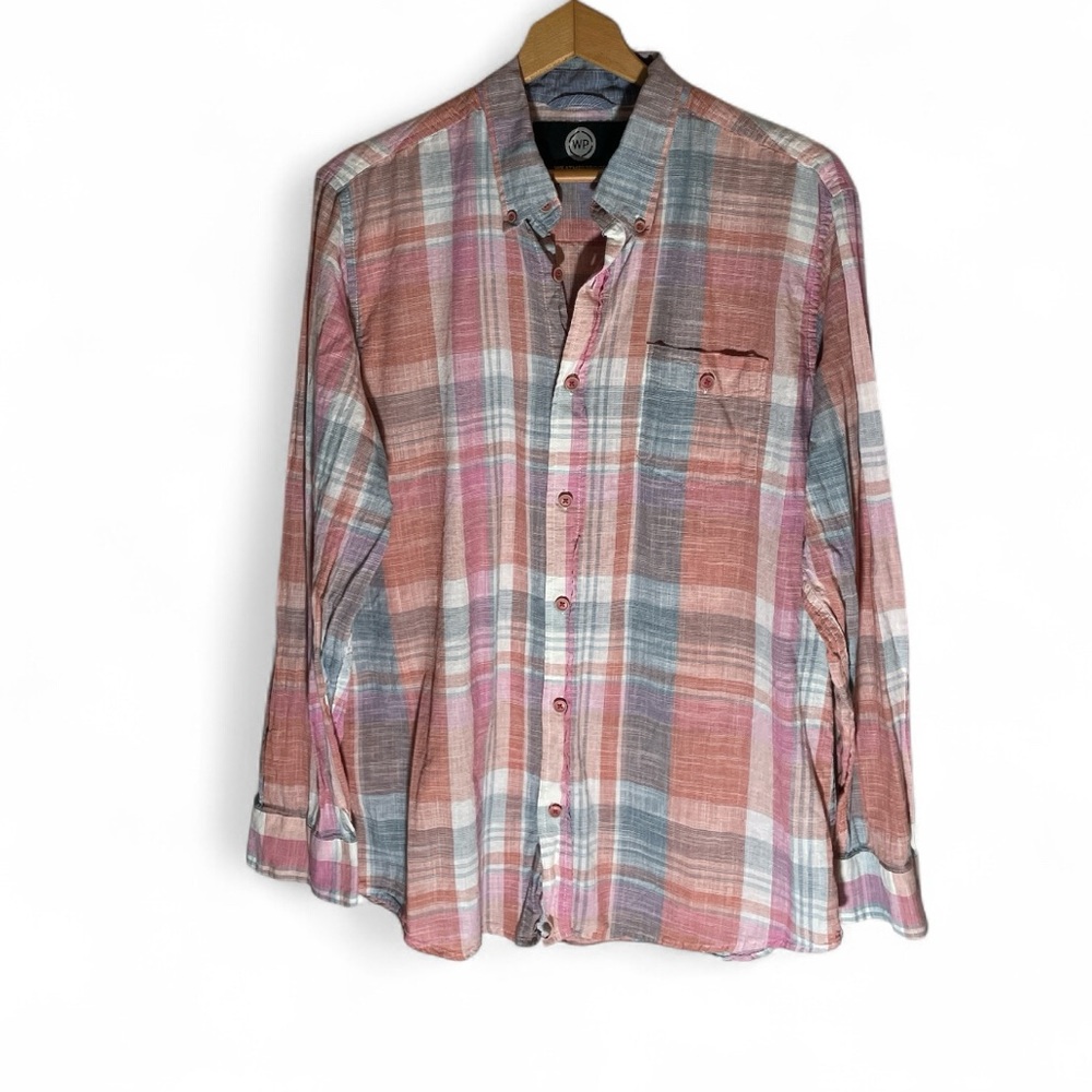 W1- Men’s Large Weatherproof Men's Pink and Blue Plaid Shirt
